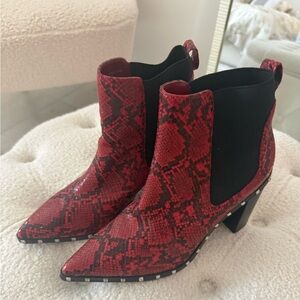 Charles by Charles David Red Snake-Print Chelsea Booties with Black Panels
